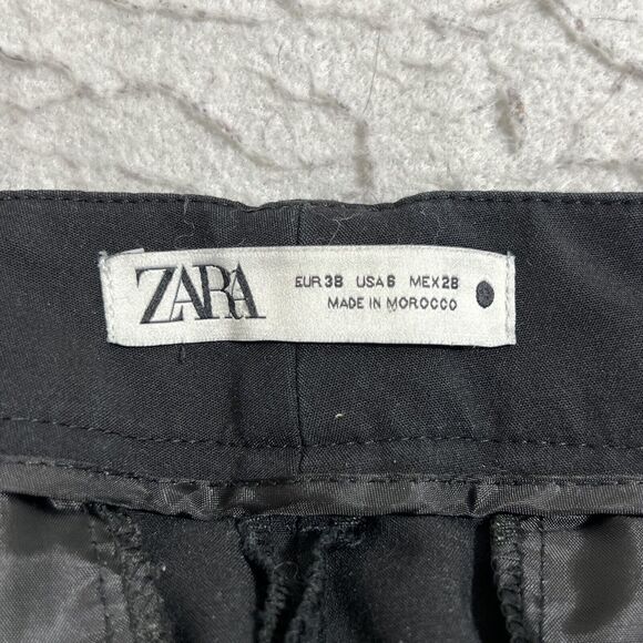 Zara Women's 6 Capri Length Career Flat Front Dress Pants Solid Black Stretch - Picture 3 of 11